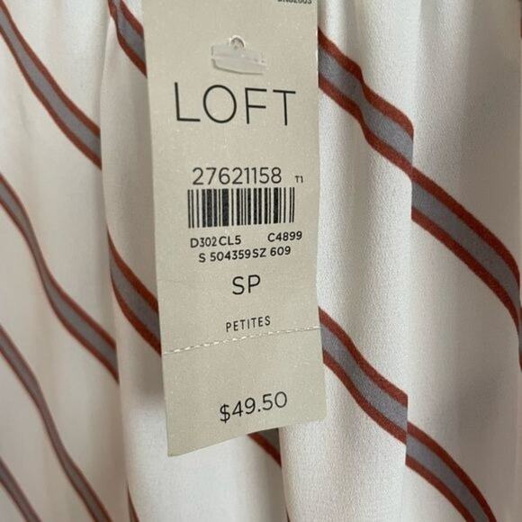 NWT LOFT Petite Small Diagonal Stripe Short Sleeve Blouse White Red Grey Top - Picture 4 of 8